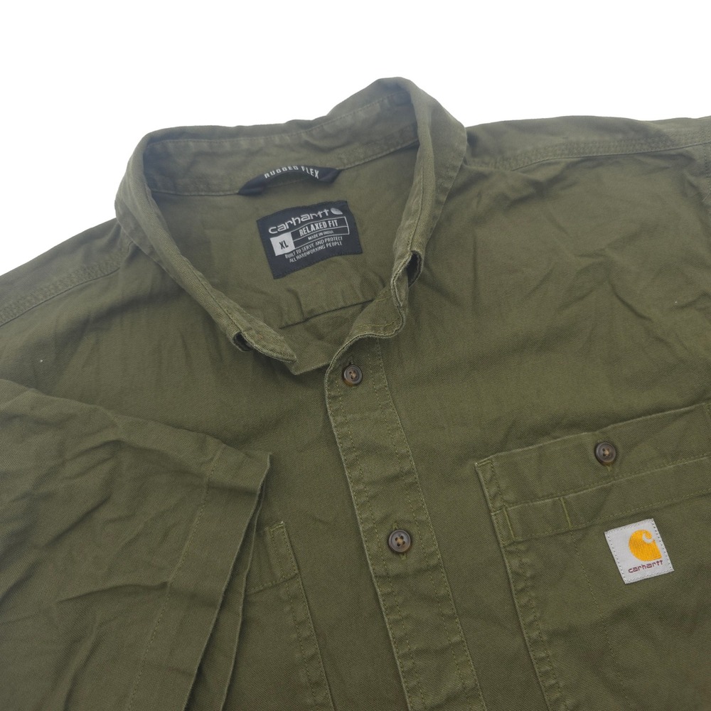 Carhartt Rugged Flex Relaxed Fit Shirt Mens XL Olive Green Canvas TW3555-M